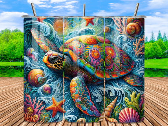 Download Hippie Sea Turtle Ocean Waves Tumbler - Premium Resources