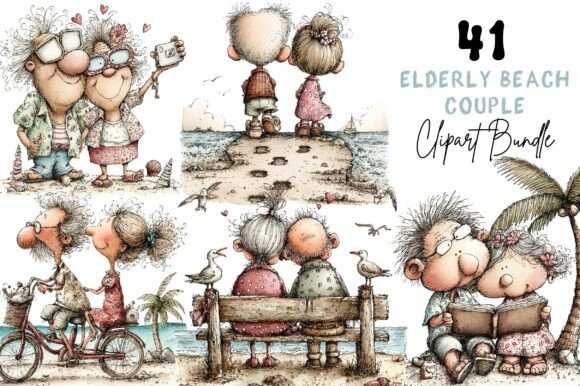 Download Whimsical Elderly Couple Beach Clipart - Whimsical Collection