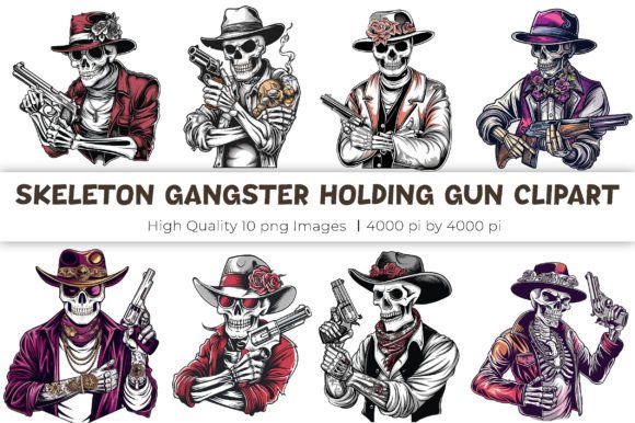 Download Skeleton Gangster with Gun Clipart - Premium Resources